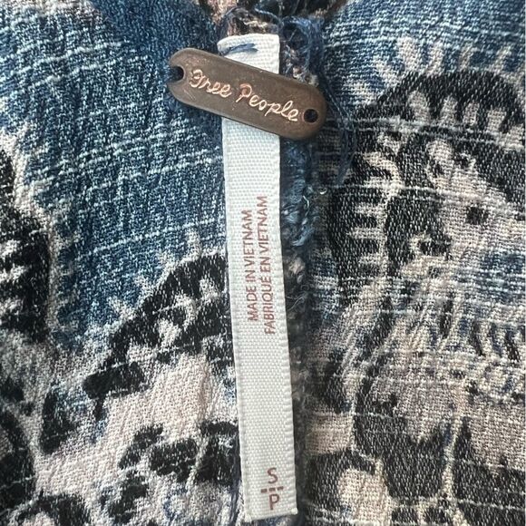 Free People Changing Times Loose Boho Tunic Open Back  Blue Spring Top Blouse S - Picture 9 of 9